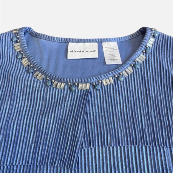 Alfred Dunner Moonlight Blue Tiered Plissé Embellished Gems Bejeweled Top (SZ M) - Picture 5 of 11